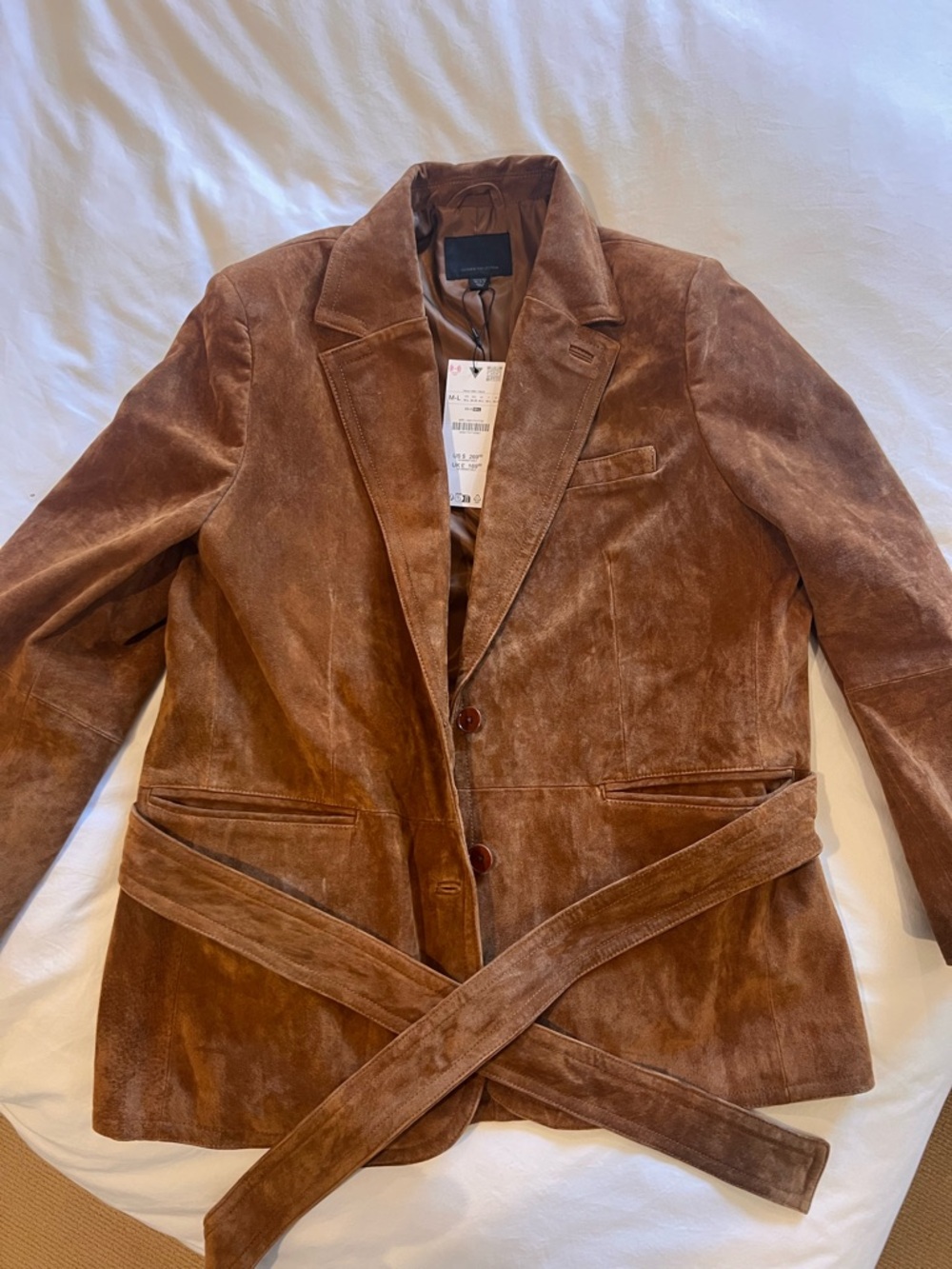 Zara Brown Suede Belted Leather Jacket - Picture 9 of 10